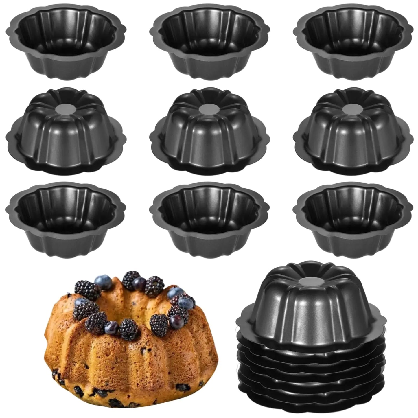 Dluxe Ave. 16 Pcs Mini Cake Pans 4.5Inch Carbon Steel Molds