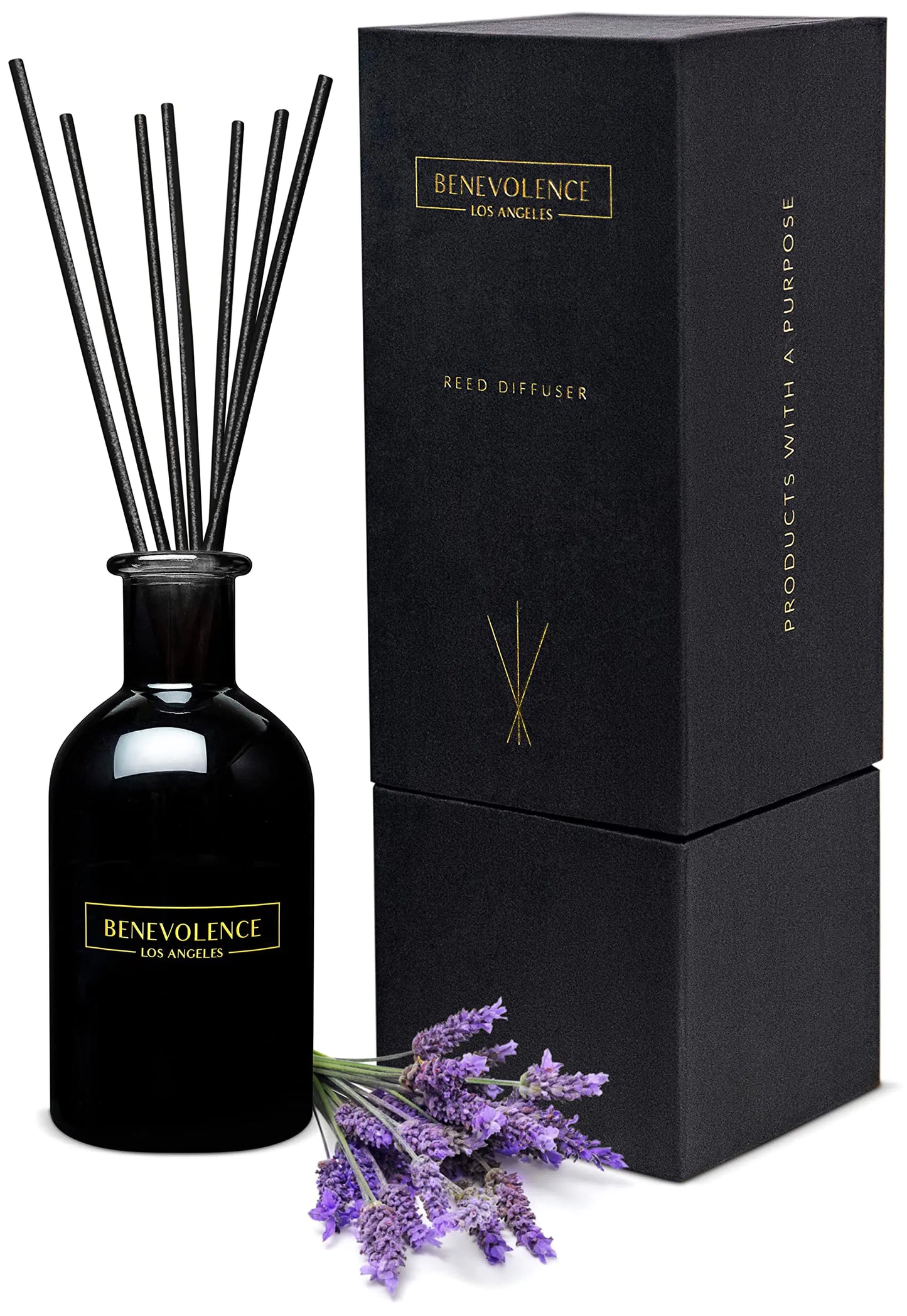 Dluxe Ave. Benevolence LA Reed Diffuser Set Lavender & Eucalyptus Fragrance Diffuser Aromatherapy Diffuser Scented Oil Reed Diffuser Stress Relief
