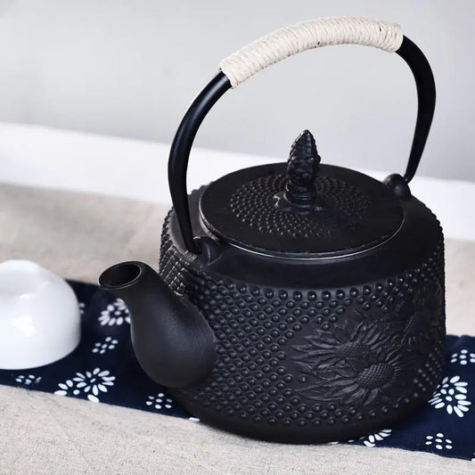 Dluxe Ave. Cast Iron Teapot with Sunflower Design (Japanese Style)