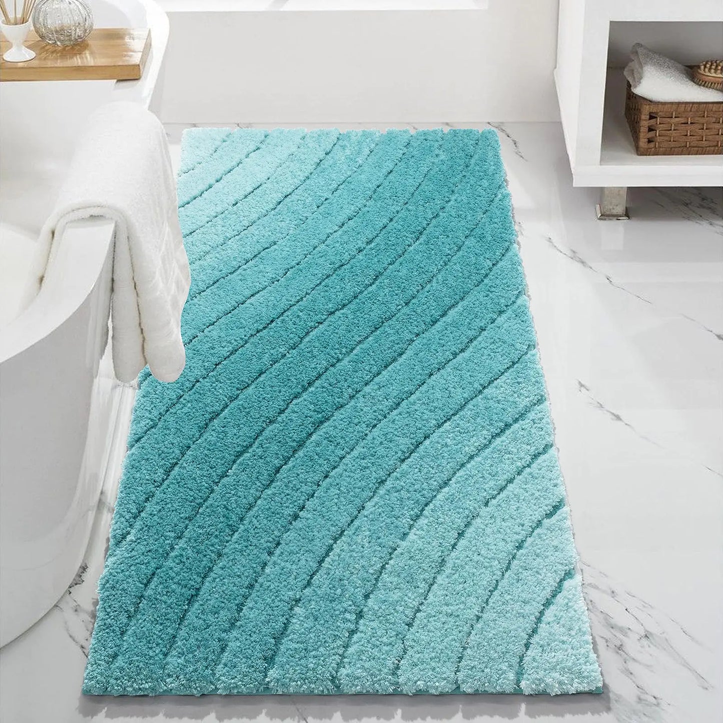 Dluxe Ave. Luxury Bathroom Rug Mat, Plush Fluffy Microfiber, Extra Soft and Absorbent, Bathroom Runner Carpet, Non-Slip, Large 24x47 (Teal)