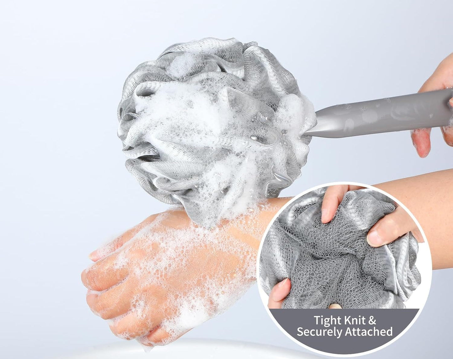Dluxe Ave.  Loofah Sponge Set, Back Scrubber, Anti-Slip Plastic, 17" Handle Gray