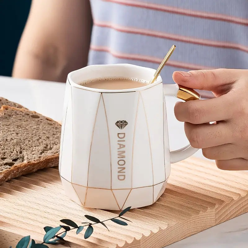 Dluxe Ave. Ceramic Water Cup with Lid and Spoon for Coffee