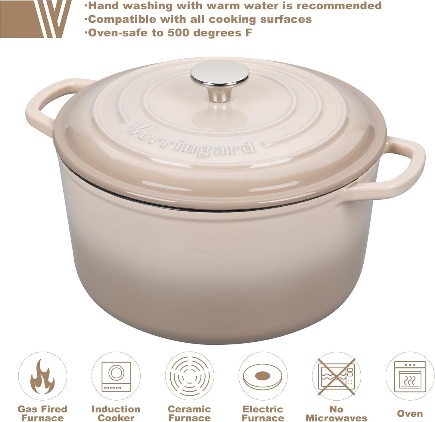 Dluxe Ave. Enameled Cast Iron Dutch Oven Pot with Lid for Sourdough Bread, Baking Round Dutch Ovens 6 Quart Latte