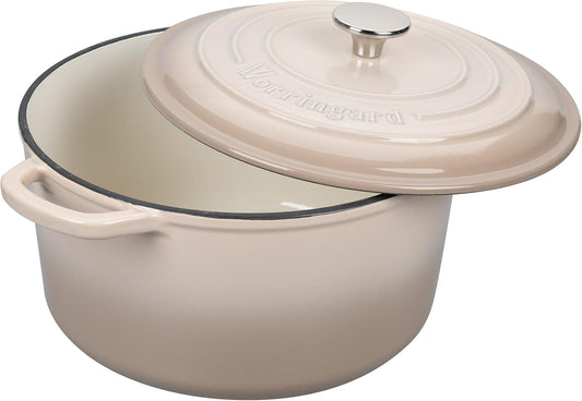 Dluxe Ave. Enameled Cast Iron Dutch Oven Pot with Lid for Sourdough Bread, Baking Round Dutch Ovens 6 Quart Latte