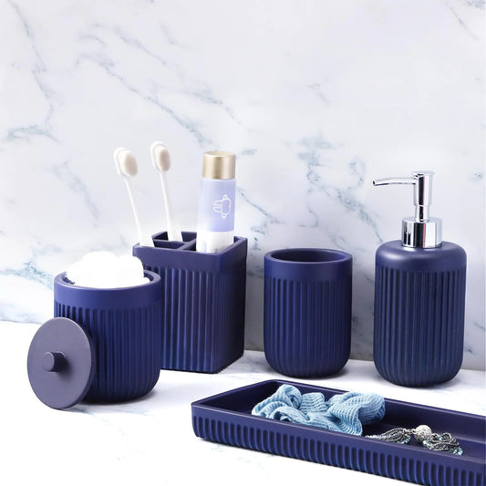 Dluxe Ave. XLHOMO Resin Navy Blue Bathroom Accessories Set 5 Pcs