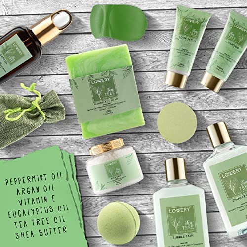 Dluxe Ave. Tea Tree Bath Set - Luxury Home Spa Set with Calming Mint Fragrance – 15 pc Relaxation Gift Basket