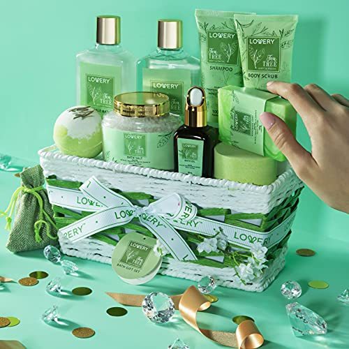 Dluxe Ave. Tea Tree Bath Set - Luxury Home Spa Set with Calming Mint Fragrance – 15 pc Relaxation Gift Basket