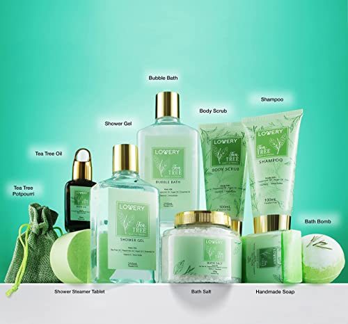 Dluxe Ave. Tea Tree Bath Set - Luxury Home Spa Set with Calming Mint Fragrance – 15 pc Relaxation Gift Basket