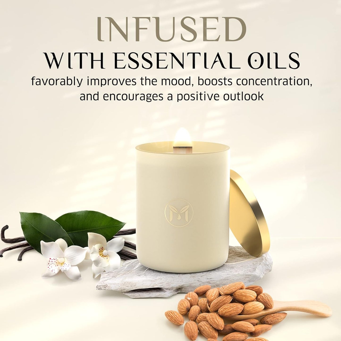 Dluxe Ave. Vanilla Almond Scented Candle/ All Natural Pure Soy Candle/ 15 oz Lasts Up to 80-85 Hours/ Infused Elegant and Relaxing