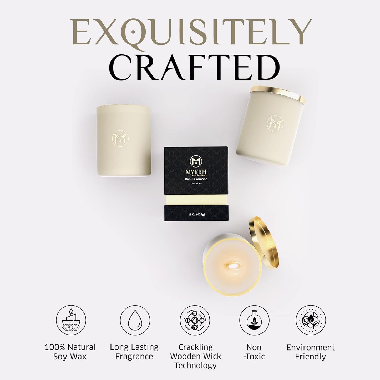 Dluxe Ave. Vanilla Almond Scented Candle/ All Natural Pure Soy Candle/ 15 oz Lasts Up to 80-85 Hours/ Infused Elegant and Relaxing