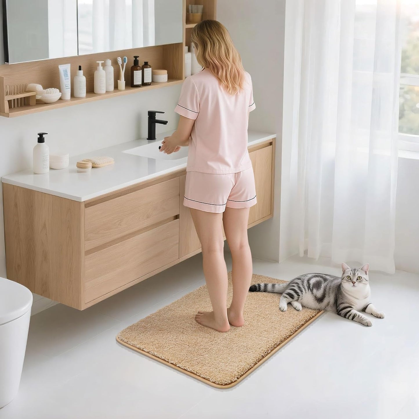 Dluxe Ave. Durable Soft Bath-Mat for Bathroom/ Machine Washable/ 36 x 24 Non Slip (Beige)