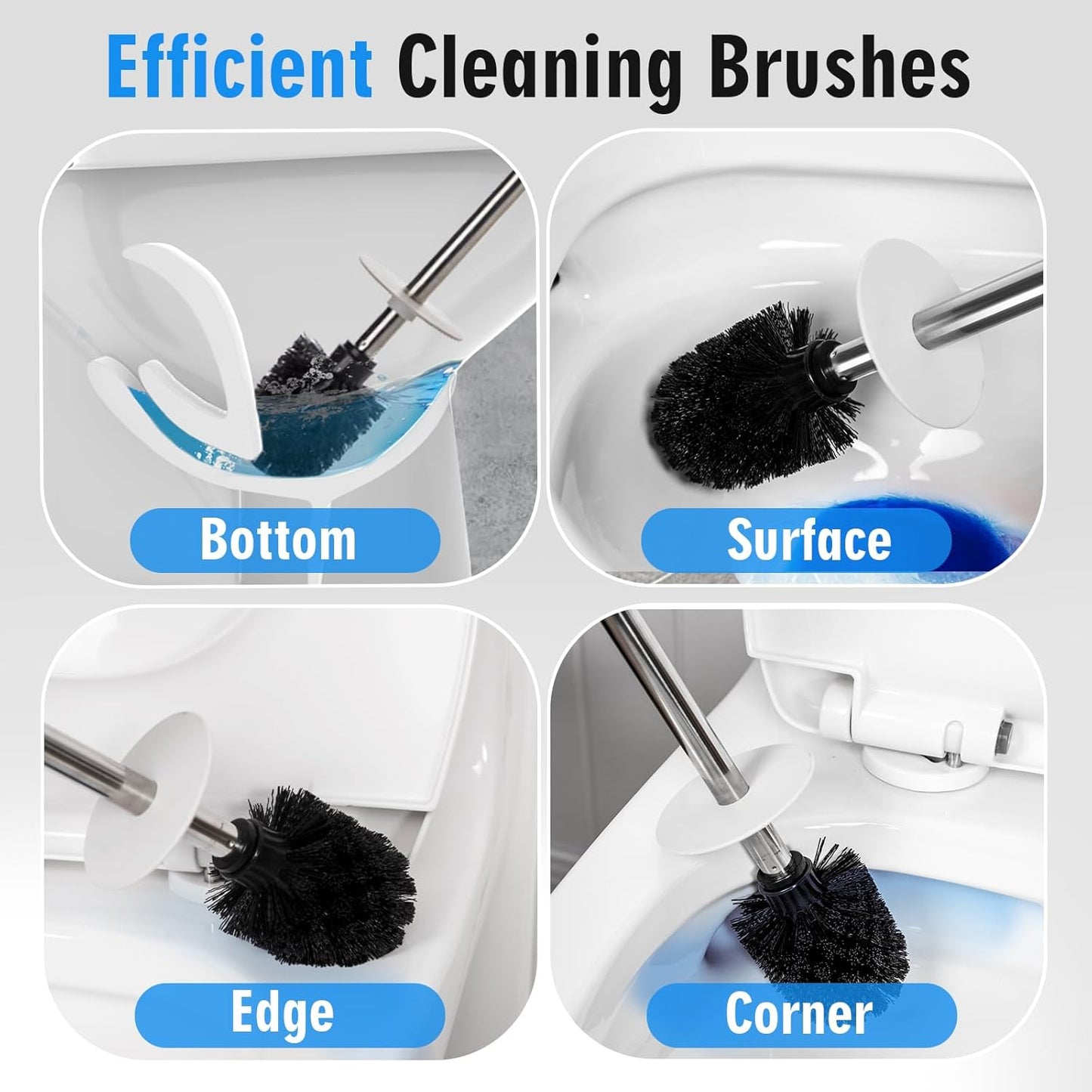 Dluxe Ave. Viosuniu Matt White Ceramic Toilet Brush and Holder Set Durable Bristles Non Scratch Toilet Long Stainless Steel Handle Freestanding Toilet Bowl Cleaners Brush Scrubber Brush for Toilet