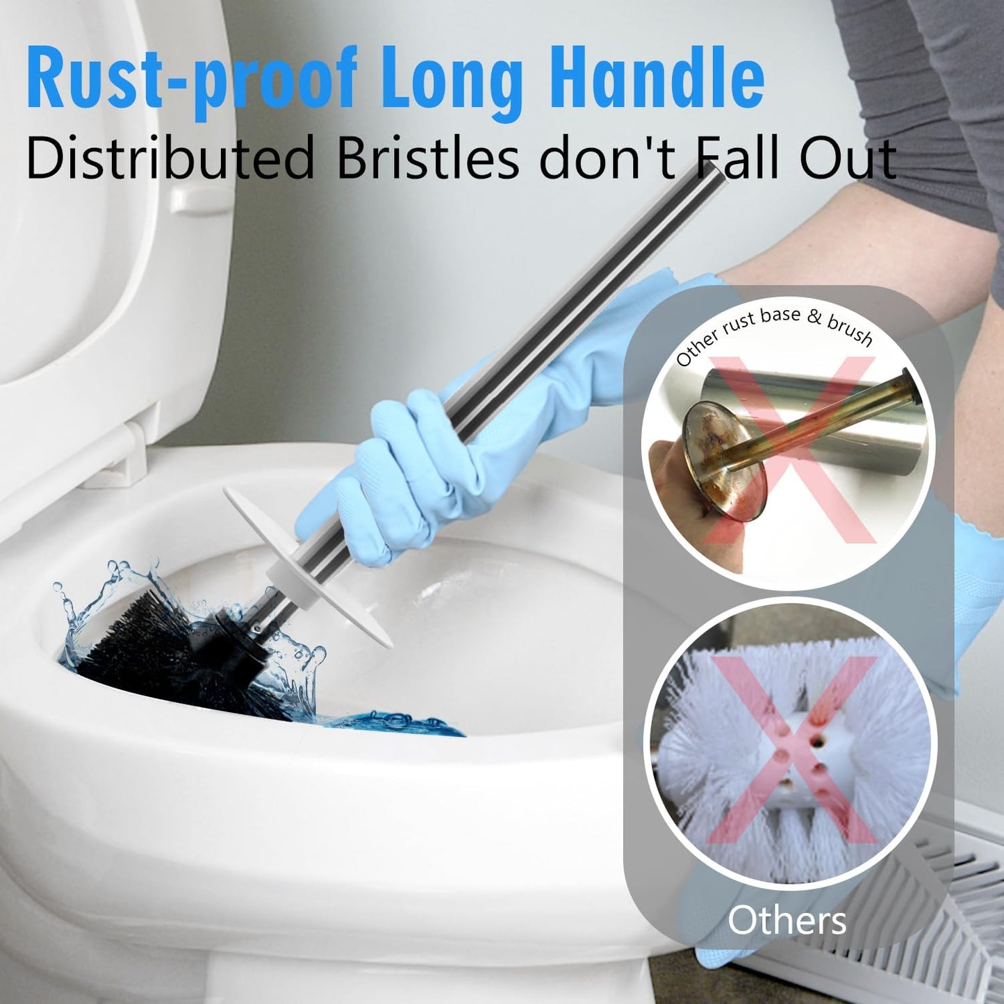 Dluxe Ave. Viosuniu Matt White Ceramic Toilet Brush and Holder Set Durable Bristles Non Scratch Toilet Long Stainless Steel Handle Freestanding Toilet Bowl Cleaners Brush Scrubber Brush for Toilet