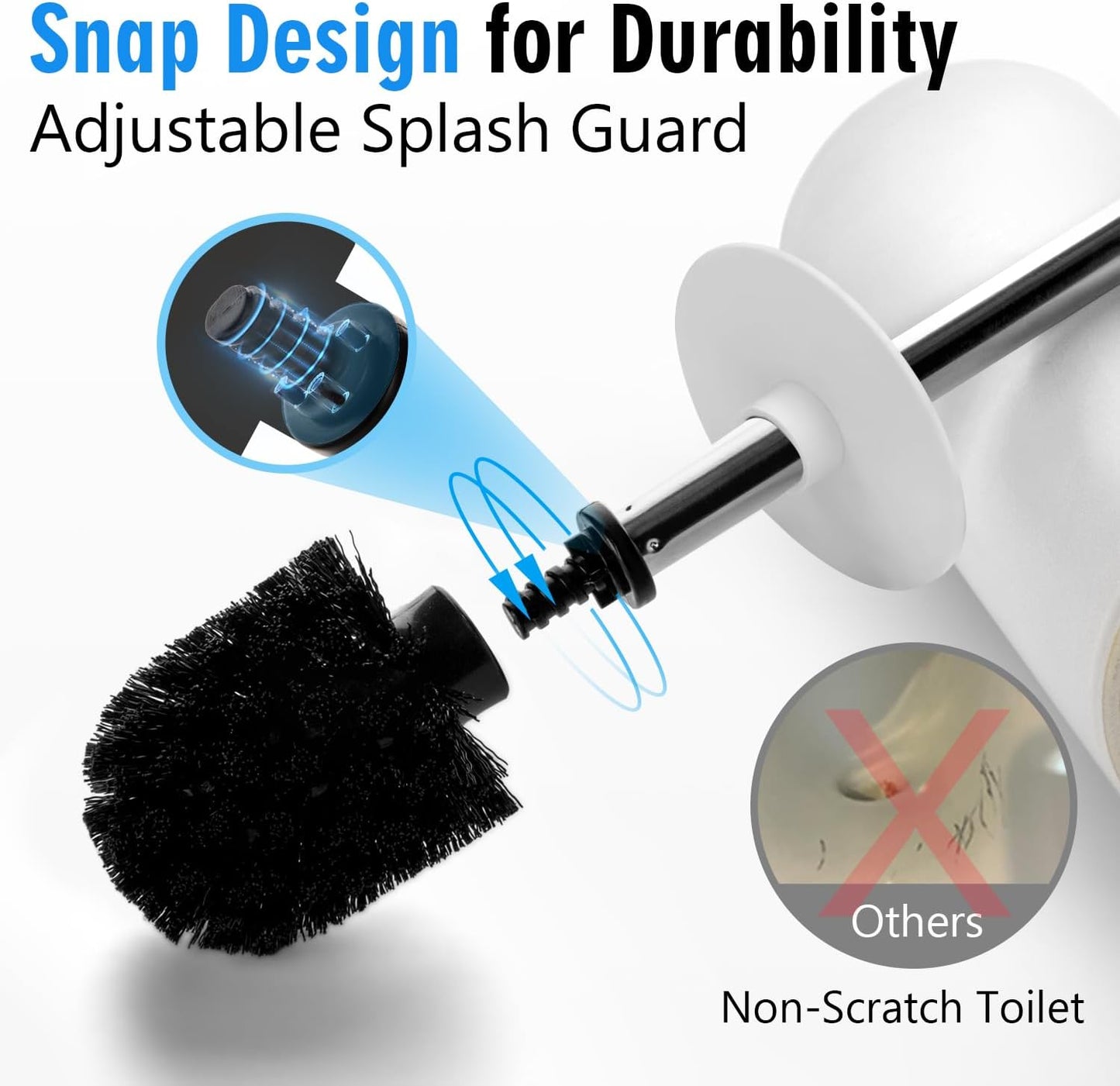 Dluxe Ave. Viosuniu Matt White Ceramic Toilet Brush and Holder Set Durable Bristles Non Scratch Toilet Long Stainless Steel Handle Freestanding Toilet Bowl Cleaners Brush Scrubber Brush for Toilet