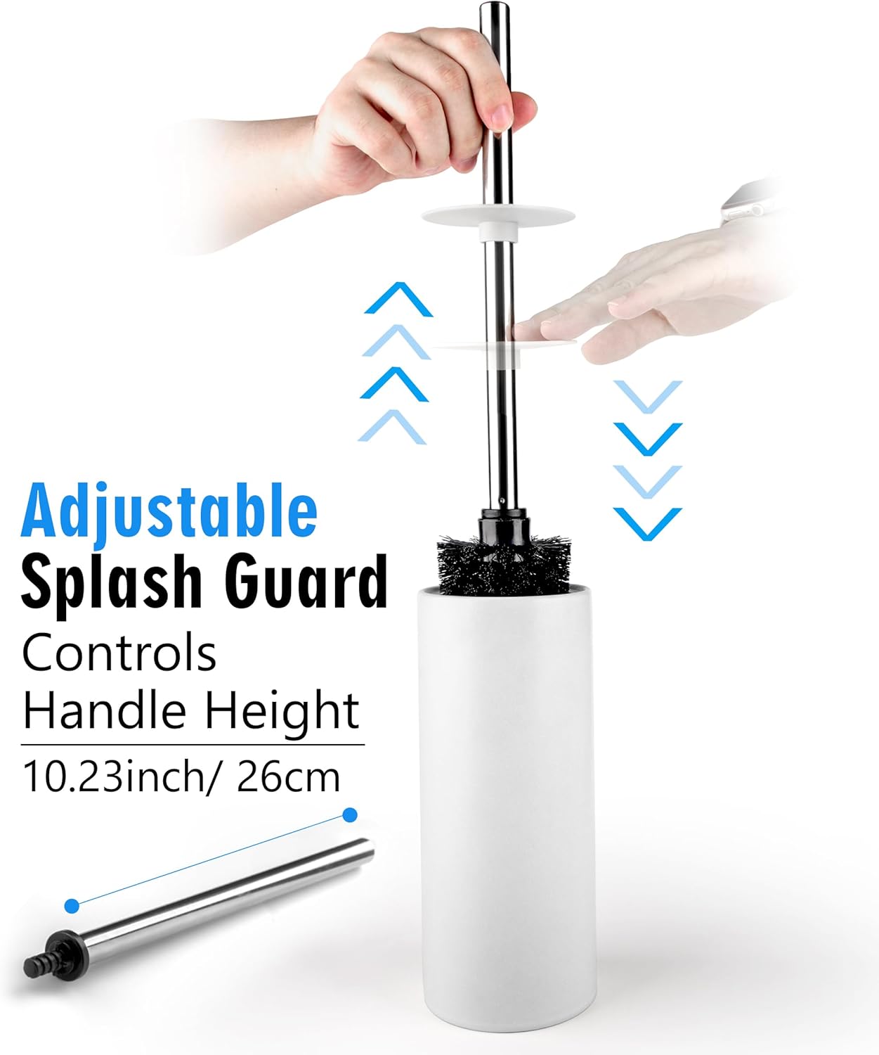 Dluxe Ave. Viosuniu Matt White Ceramic Toilet Brush and Holder Set Durable Bristles Non Scratch Toilet Long Stainless Steel Handle Freestanding Toilet Bowl Cleaners Brush Scrubber Brush for Toilet