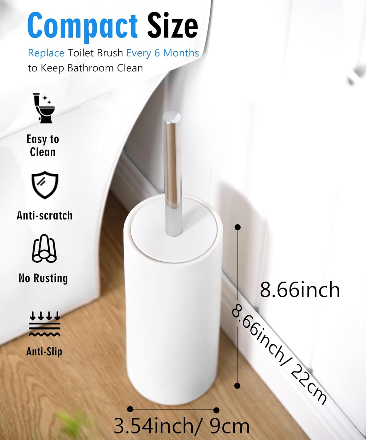 Dluxe Ave. Viosuniu Matt White Ceramic Toilet Brush and Holder Set Durable Bristles Non Scratch Toilet Long Stainless Steel Handle Freestanding Toilet Bowl Cleaners Brush Scrubber Brush for Toilet