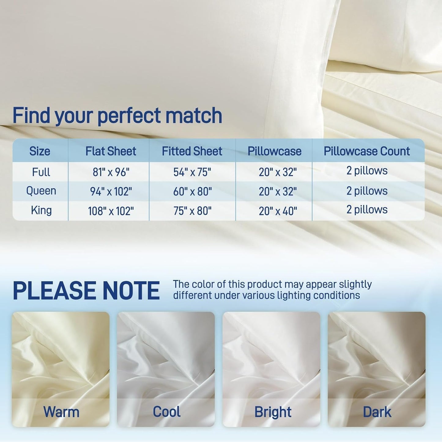 Dluxe Ave. ( QUEEN ) 4 Pcs Bamboo Soft Cooling Bedding Sheet Set, 16" Deep Pocket, Luxury Hotel Collection, Milky White
