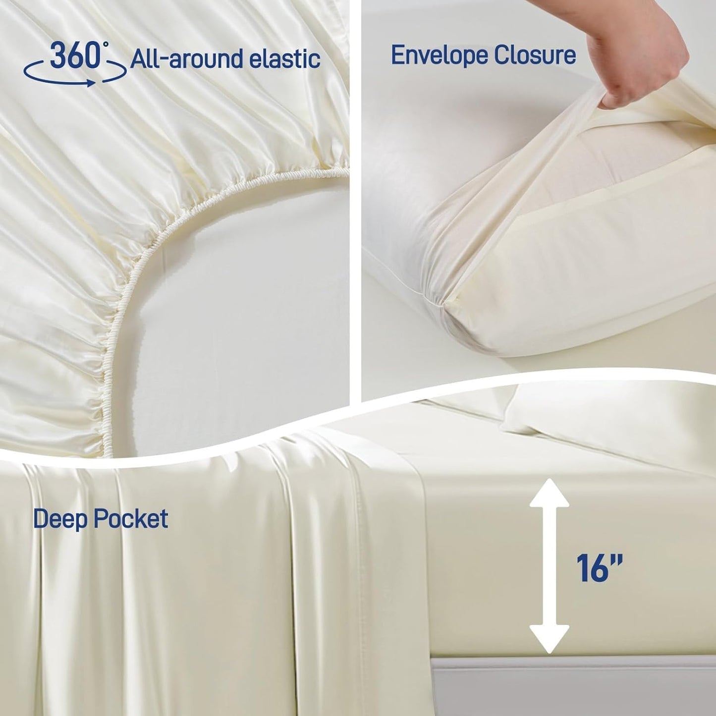 Dluxe Ave. ( QUEEN ) 4 Pcs Bamboo Soft Cooling Bedding Sheet Set, 16" Deep Pocket, Luxury Hotel Collection, Milky White
