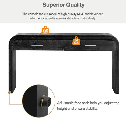 Dluxe Ave. Unique Retro Silhouette Console Table, Open Style, Two Top Drawers For Entrance, Dining Room, Living Room