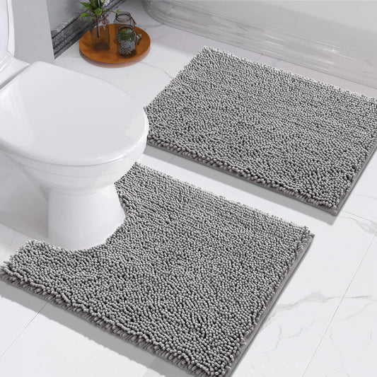 Dluxe Ave.   2-Piece Soft Absorbent Quick-Dry Contour Bathroom Rugs / 24x20 + 24x17 Grey