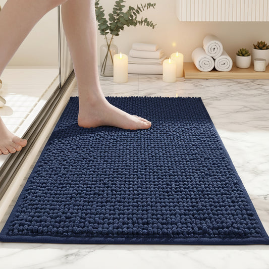 Dluxe Ave. Washable Bathroom Rugs/  Navy 47x20
