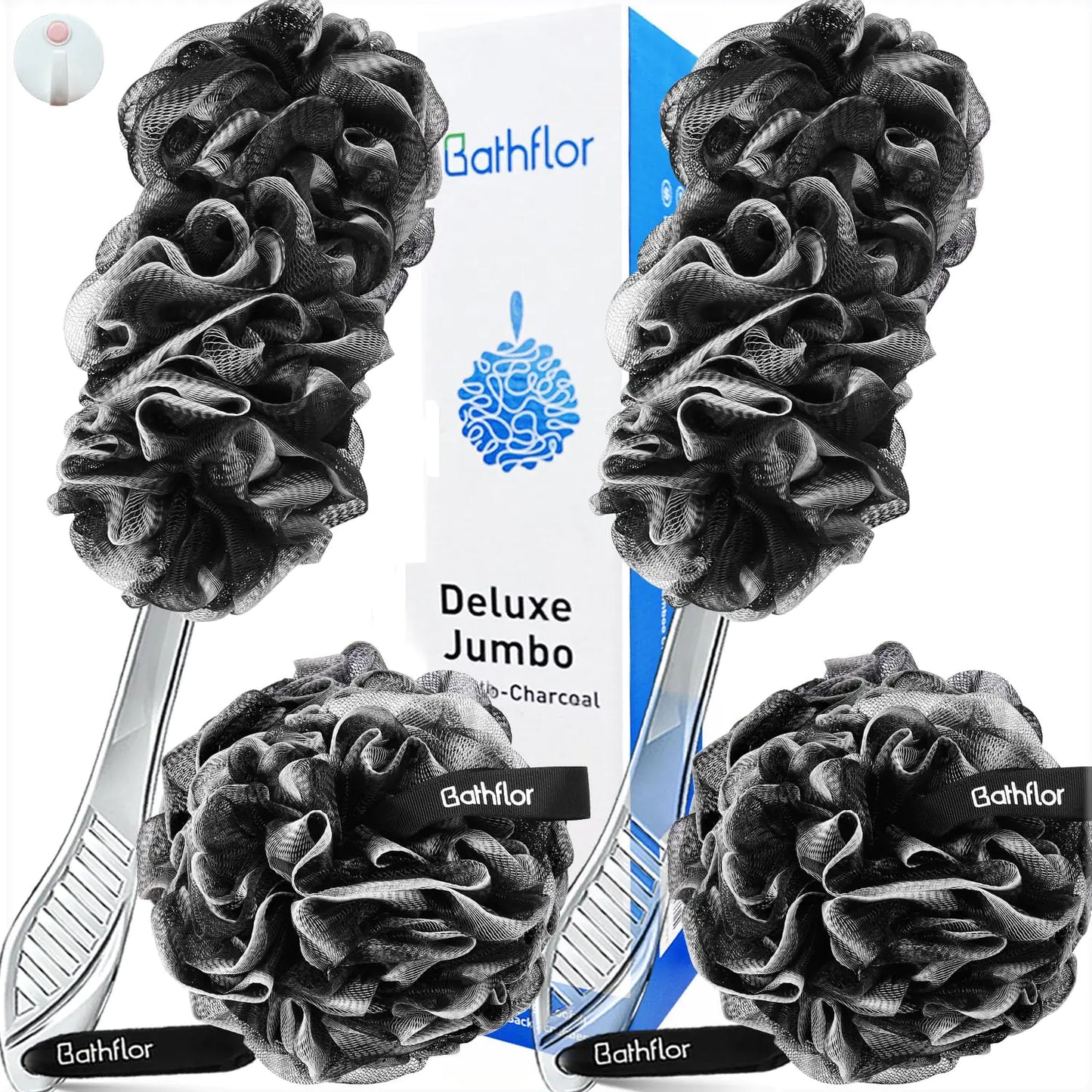 Dluxe Ave. Loofahs for Men Women 5-in-1 Large/ Exfoliating Body Scrubber/ 2 Bath Sponge (Black)
