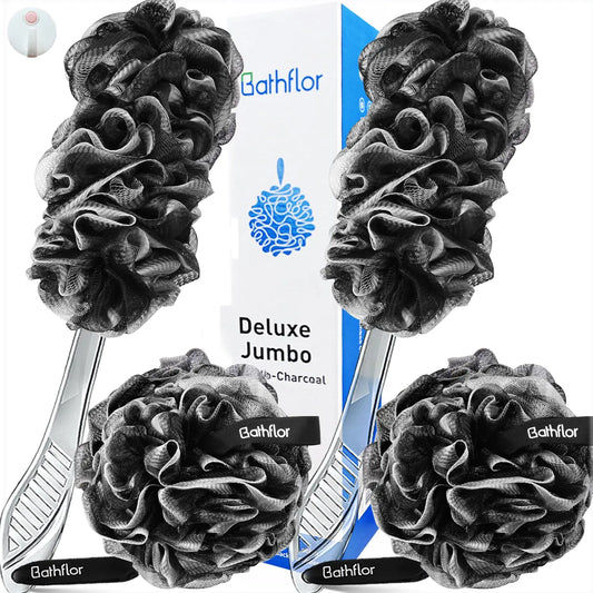 Dluxe Ave. Loofahs for Men Women 5-in-1 Large/ Exfoliating Body Scrubber/ 2 Bath Sponge (Black)