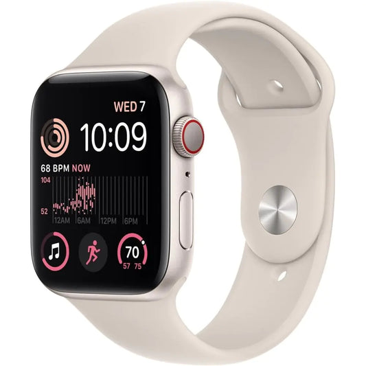 Dluxe Ave. Apple Watch SE (2nd Gen) (GPS + Cellular 44mm) - Starlight Aluminum Case with Starlight Sport Band M/L (Renewed)