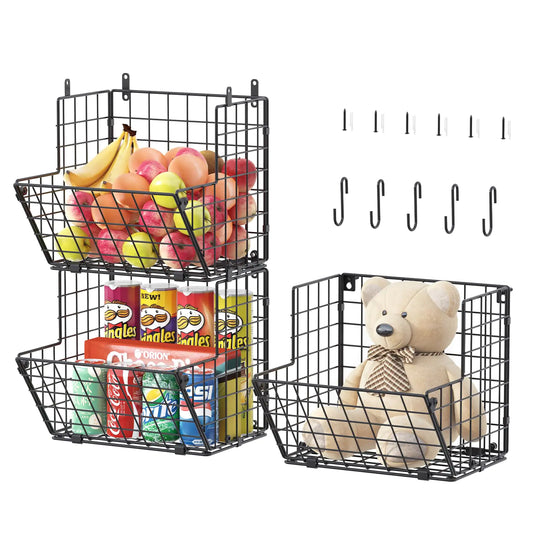 Dluxe Ave. 3 Tier Wall Storage Basket Organizer with 5 S Hooks/(S (10.83" L x 10.63" W x 30" H))