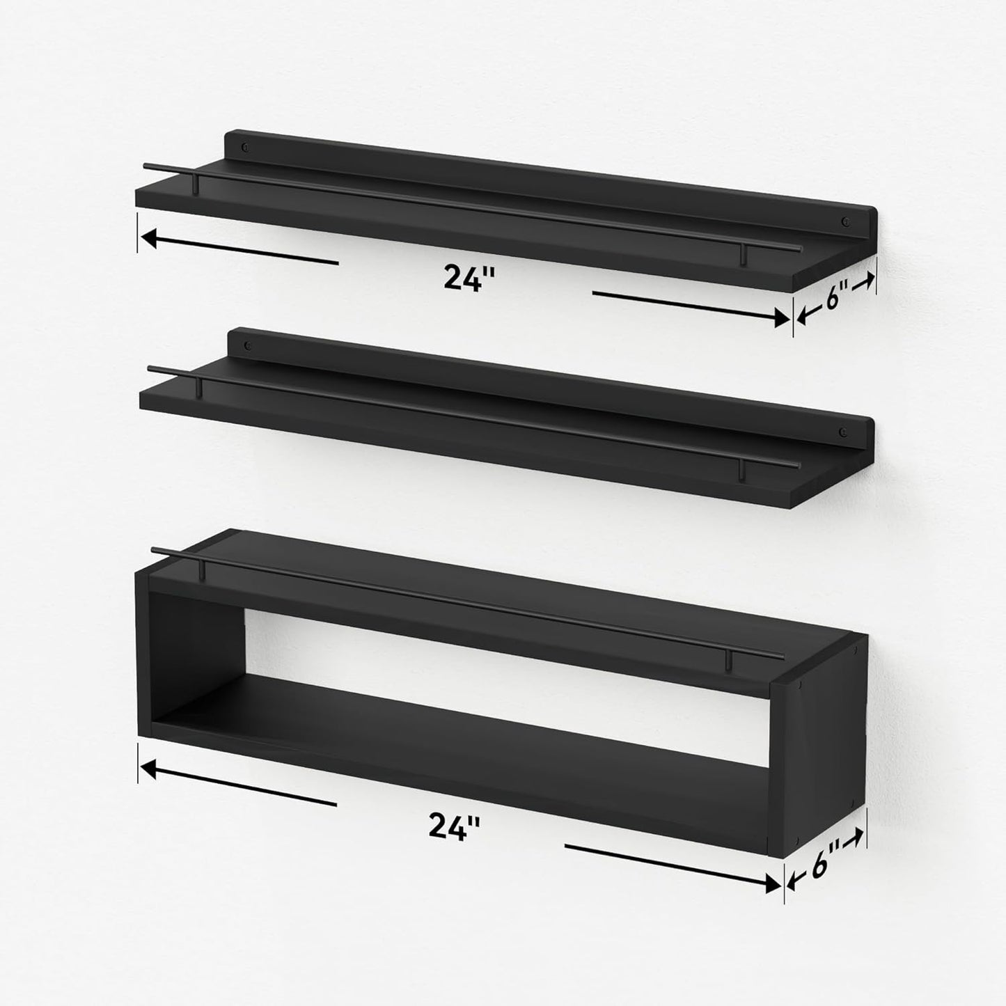Dluxe Ave. WOPITUES Floating Shelves for Wall 24 inch with Cube Shelf Wall Shelves with Metal Rail for Bathroom Decor Bathroom Organizers and Storage Over Toilet Shelves for Bathroom Toilet Paper-Black
