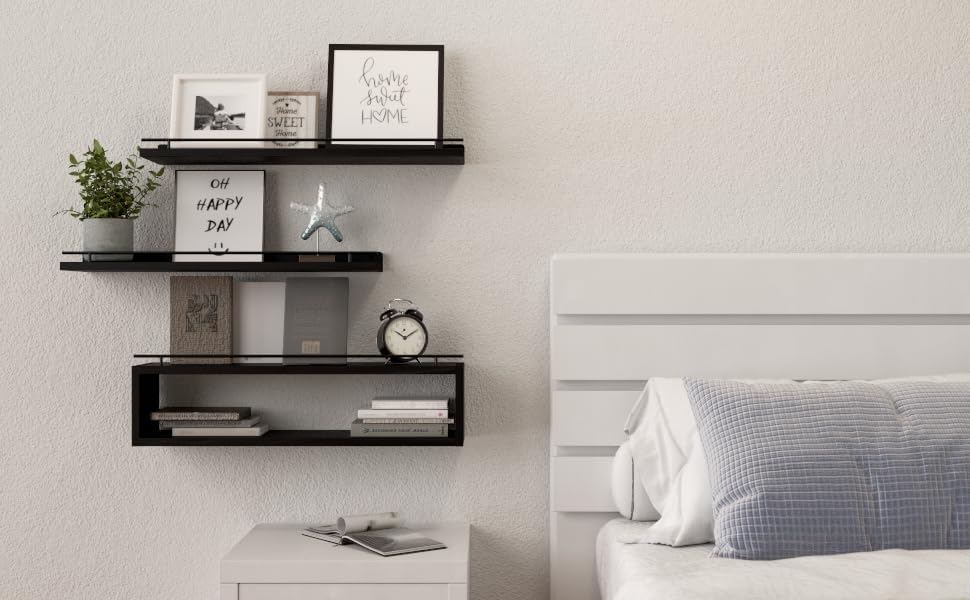 Dluxe Ave. WOPITUES Floating Shelves for Wall 24 inch with Cube Shelf Wall Shelves with Metal Rail for Bathroom Decor Bathroom Organizers and Storage Over Toilet Shelves for Bathroom Toilet Paper-Black