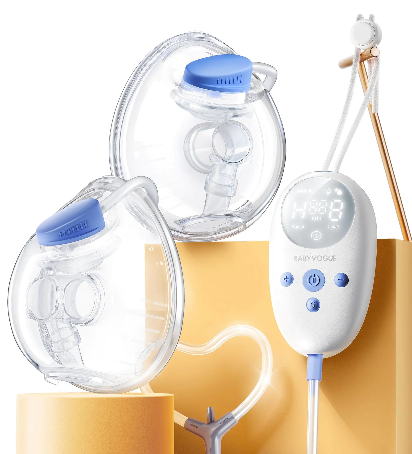 Dluxe Ave. BabyVogue Electric Breast Pumps Wearable Hands-Free Breast Pump with 2 Modes|9 Levels Breastfeeding Pump Gifts for Moms 24mm-Blue