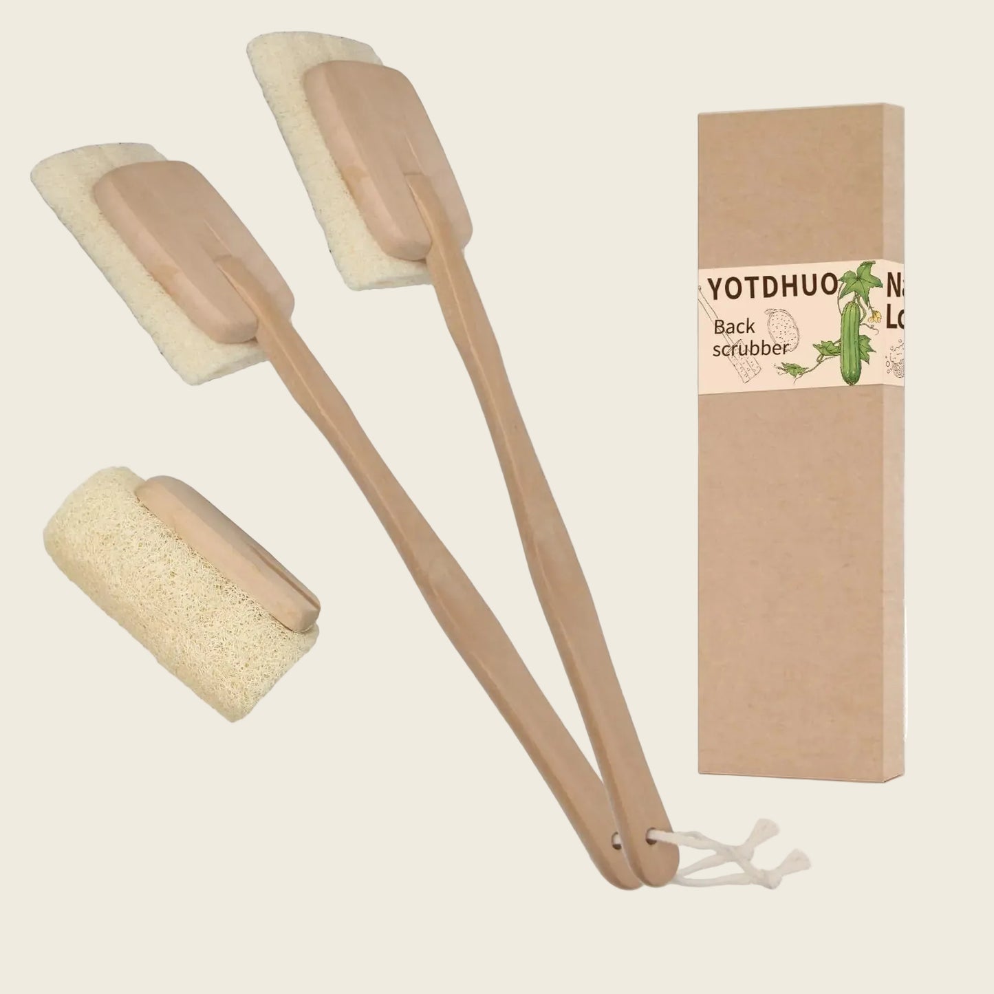 Dluxe Ave. Natural Loofah Brush for Shower(2Pack) with Handle, Back Scrubber, Exfoliating