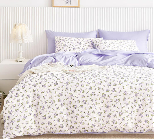 Dluxe Ave. ( FULL/ QUEEN) Set 3 Pieces/ White & Purple