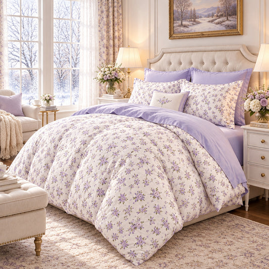 Dluxe Ave. (FULL/ QUEEN) Set 3 Pcs Comforter Set/ White & Purple
