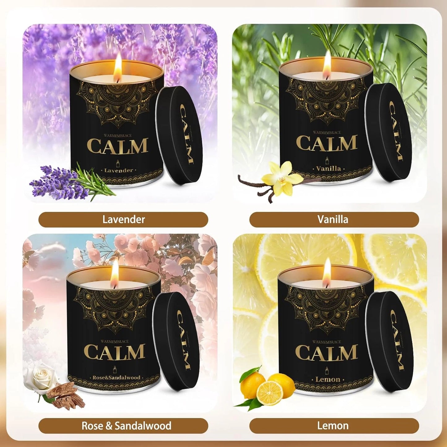 Dluxe Ave. Scented Candles 9 Oz Jar Candles for Home Office, Lavender Vanilla Rose & Sandalwood Lemon