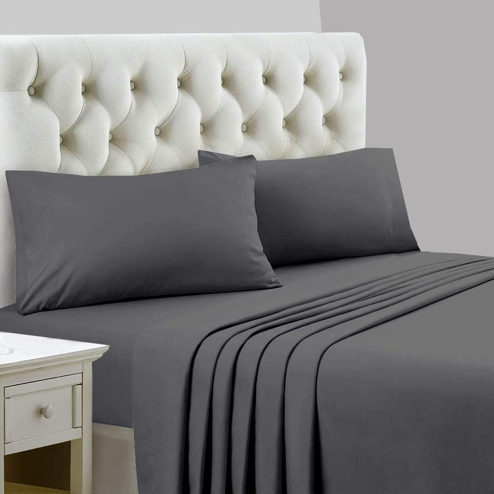 Dluxe Ave. ( CALI./ KING )  Waterbed Sheets - 1800 Series 4 Piece Bed Set Set, Hotel Luxury - 100% Microfiber - 12 Inch Deep Pocket,  (Dark Grey)