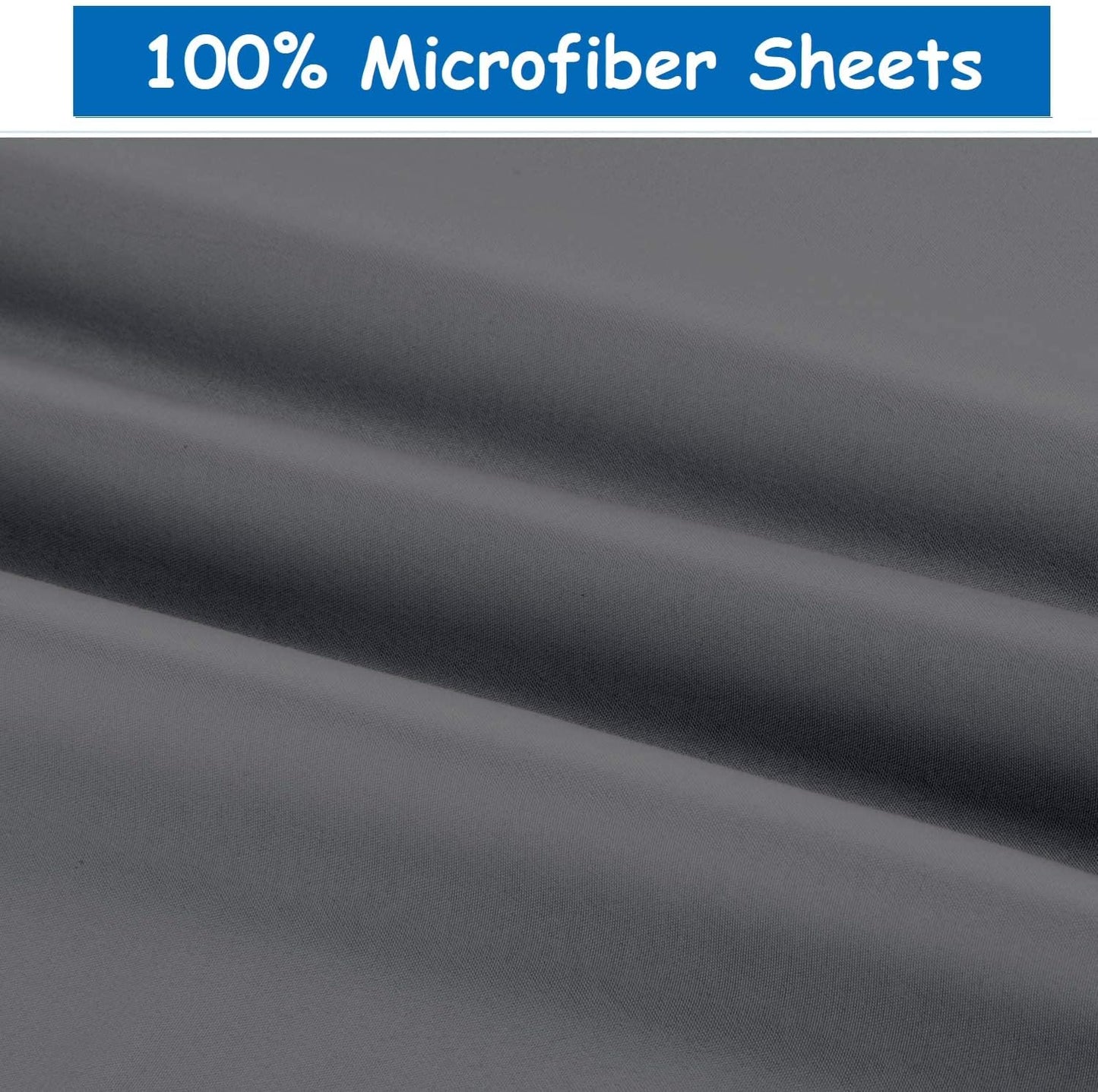 Dluxe Ave. ( CALI./ KING )  Waterbed Sheets - 1800 Series 4 Piece Bed Set Set, Hotel Luxury - 100% Microfiber - 12 Inch Deep Pocket,  (Dark Grey)