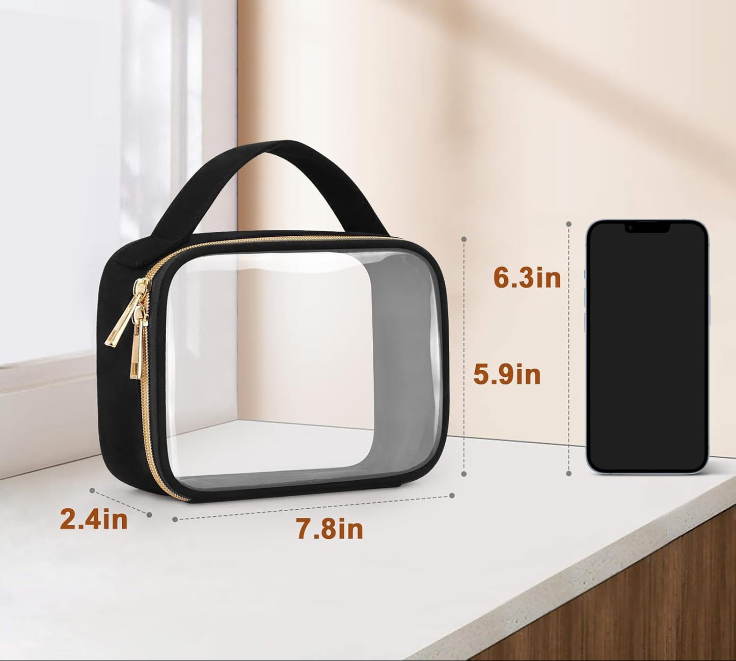 Dluxe Ave. Makeup Bags with Handles, Large Openings, Bags with Double Zipper (Black)