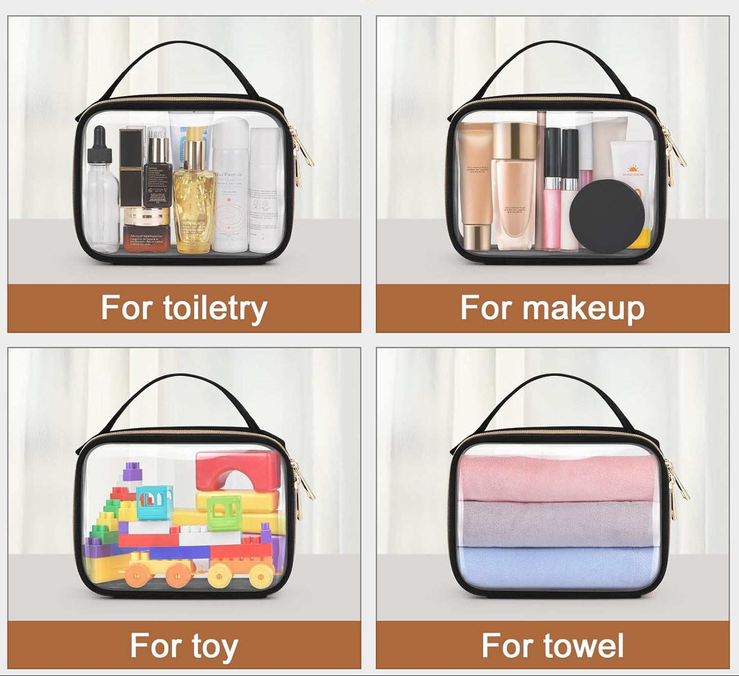 Dluxe Ave. Makeup Bags with Handles, Large Openings, Bags with Double Zipper (Black)
