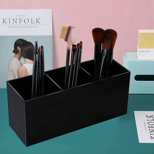 Dluxe Ave. Weiai Black Makeup Brush Holder Organizer 3 Slot Acrylic Cosmetics Brushes Storage Solution