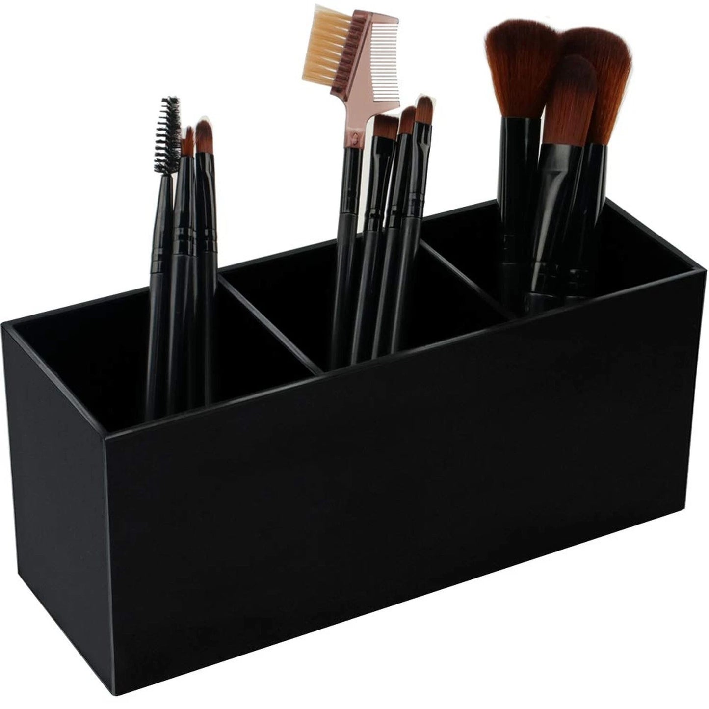 Dluxe Ave. Weiai Black Makeup Brush Holder Organizer 3 Slot Acrylic Cosmetics Brushes Storage Solution