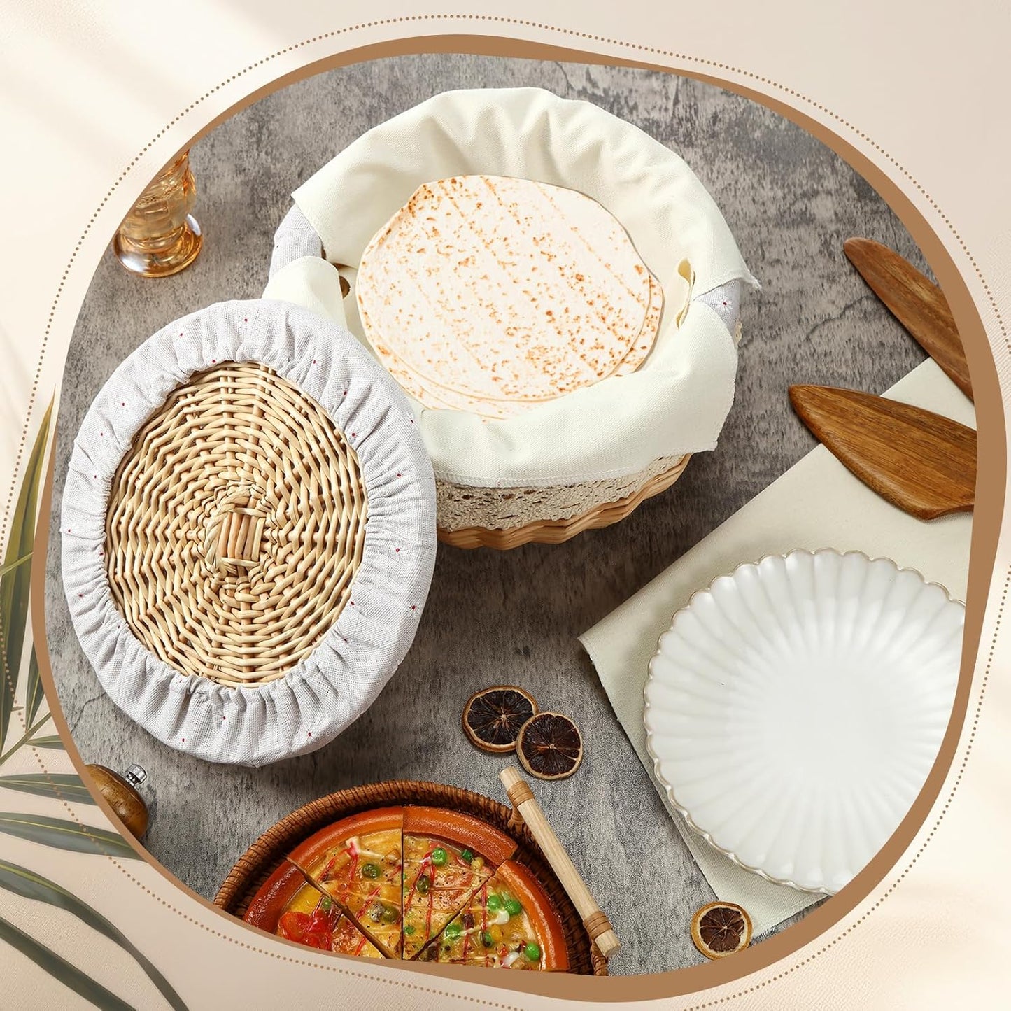 Dluxe Ave. 2 Cotton Towel Cloth/Handcrafted Rattan Holder with Lid Rustic/10 Inches/ (Daisy Style)