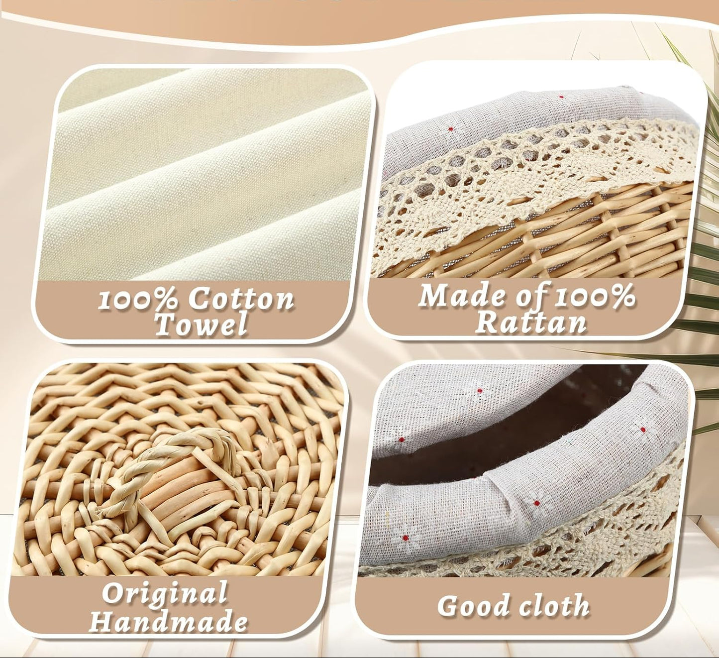 Dluxe Ave. 2 Cotton Towel Cloth/Handcrafted Rattan Holder with Lid Rustic/10 Inches/ (Daisy Style)
