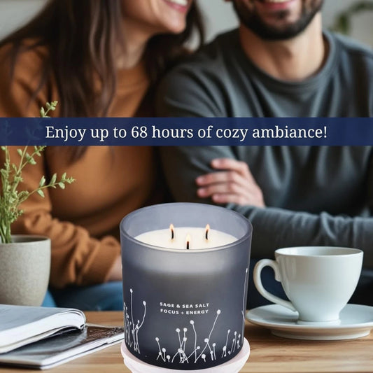 Dluxe Ave. White Sage Sea Salt, 3 Wick Candle Large 14.5 oz, Natural Soy Candle for Home for Women & Men