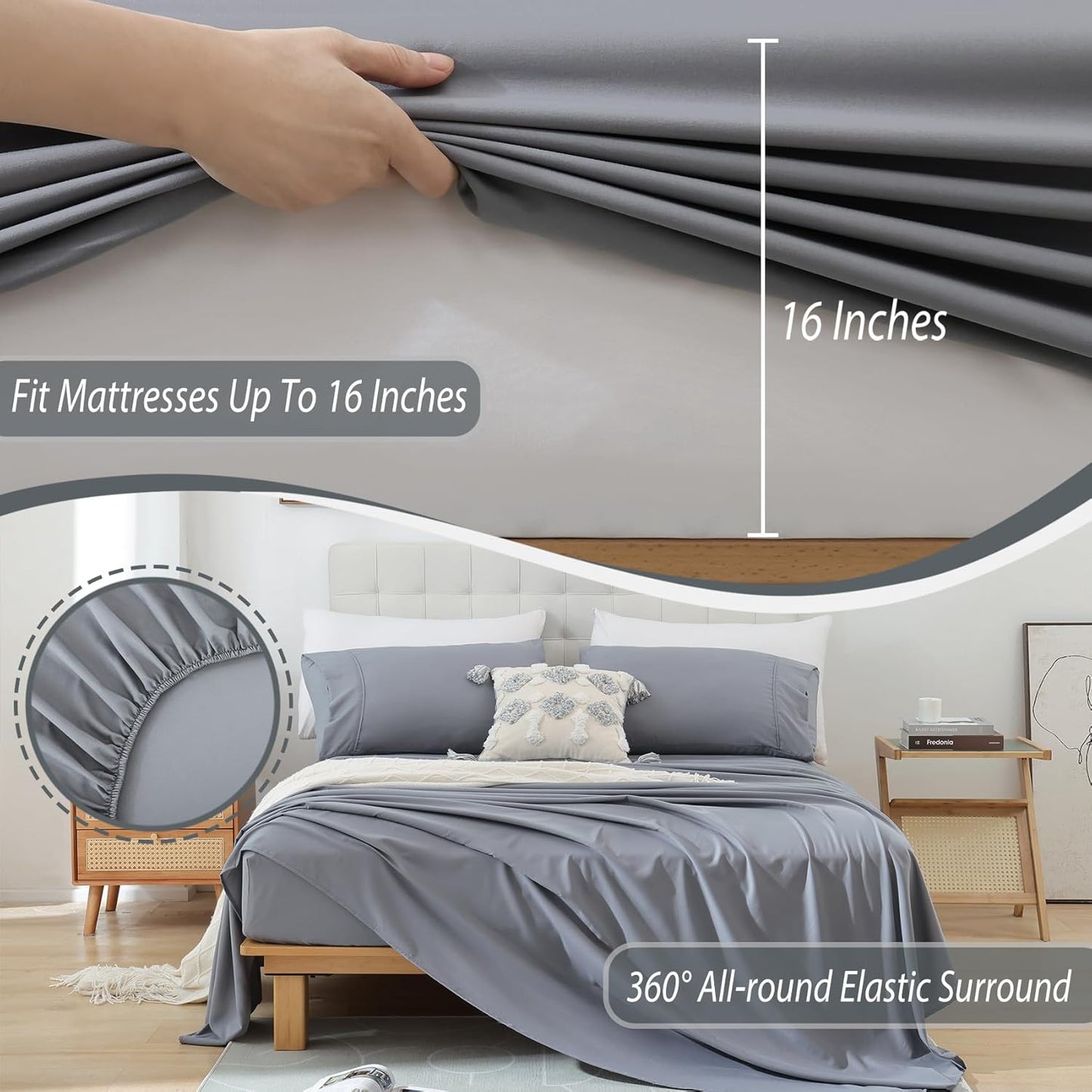 Dluxe Ave. ( TWIN ) 3Pcs Breathable Cooling Luxury Sheets Set/ 16" Extra Deep Pocket/ Steel Blue