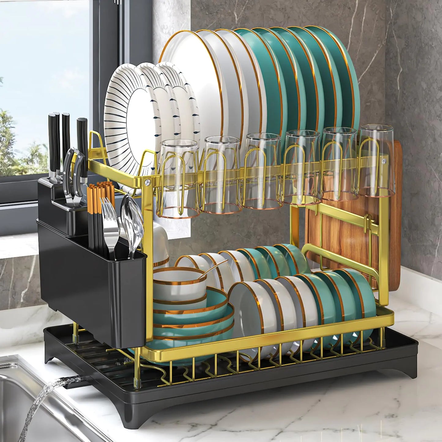 Dluxe Ave. Dish Drying Rack Gold/ Multifunctional/ 2 Tier
