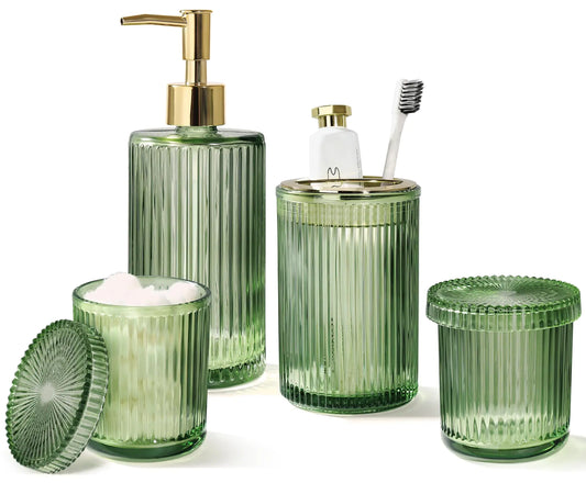Dluxe Ave. Green Glass Bathroom Accessories 4 Pcs Green Bathroom Set Vintage Green
