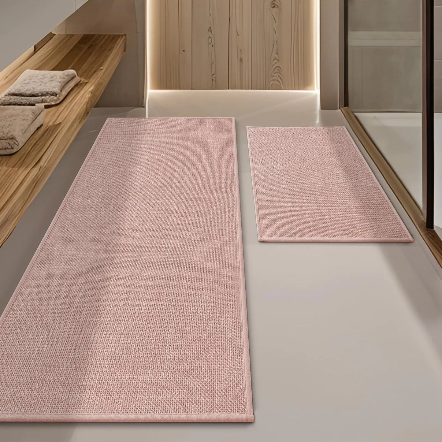 Dluxe Ave. Pink Bathroom Rug Sets, 2 Piece, Absorbent, Non Slip, Washable, Quick Dry Thin