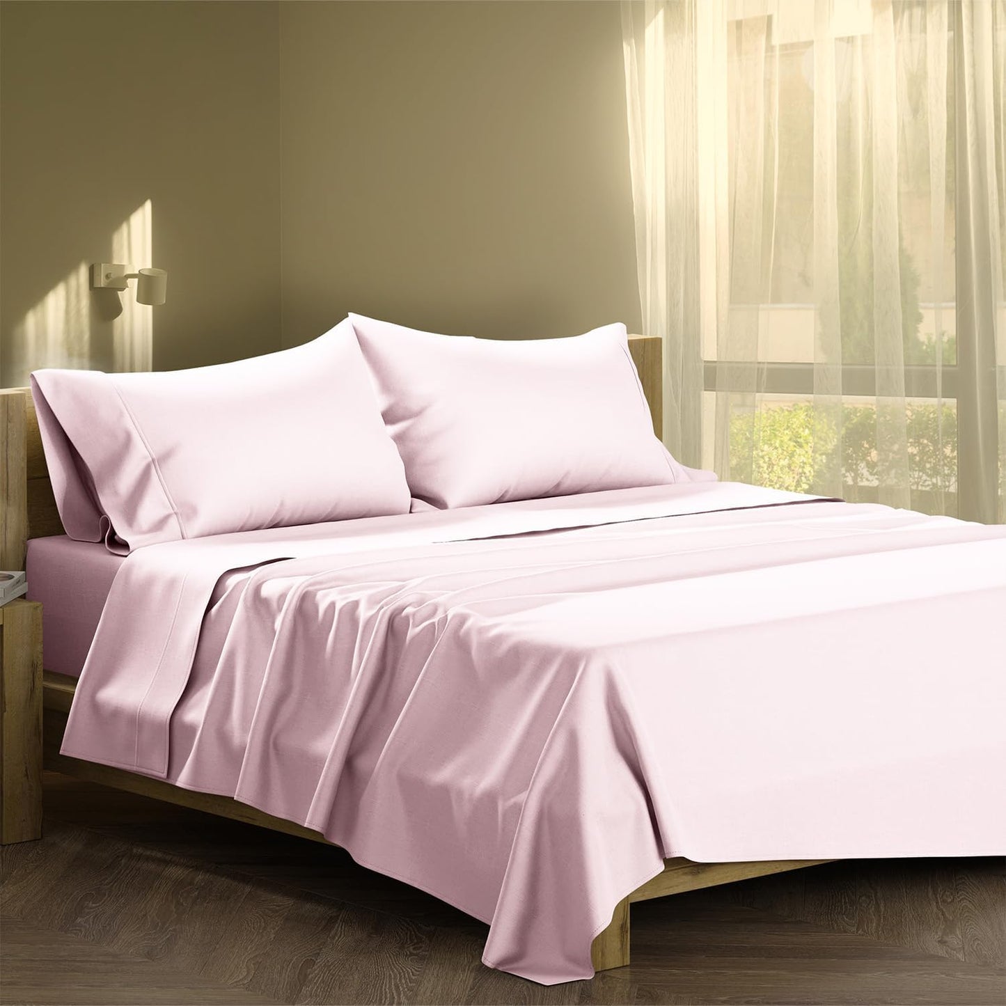 Dluxe Ave. ( CALI./ KING ) 4 Pcs Linen Sheets, 500 Thread Count, 100% Cotton, Extra Soft, Deep Pocket, Blush